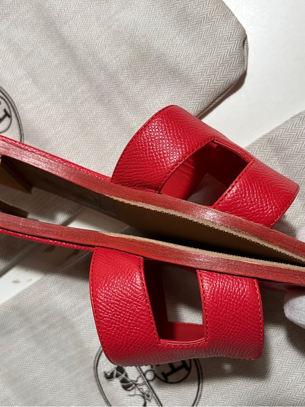 Hermes Red Leather H Oran Slide Sandals - Women's - Picture 5 of 10